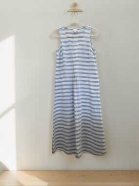 J. Jill Love Linen Beachy Summer Striped Sleeveless Maxi Tank Dress w/Pockets XS